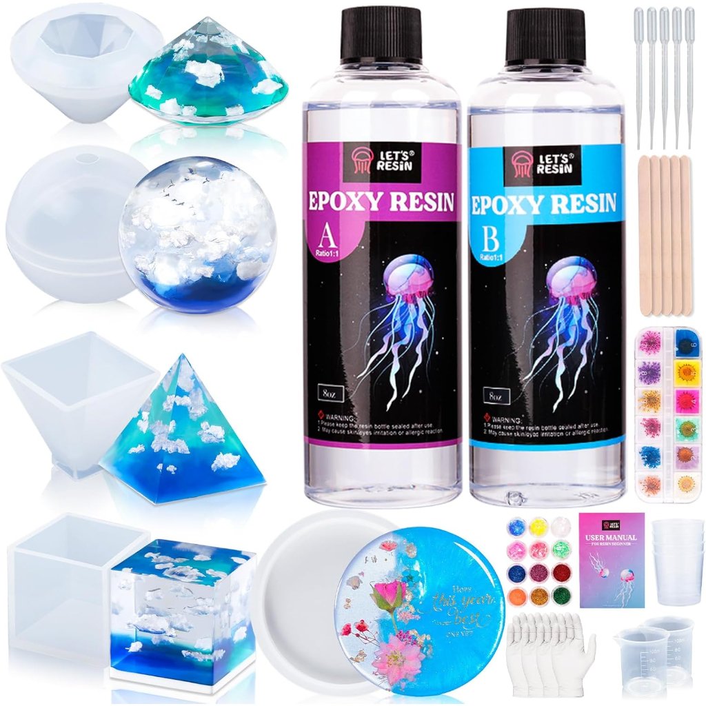 Epoxy Resin Kits And Molds Complete Set, 16oz Resin Art Kit With Silicone Molds,